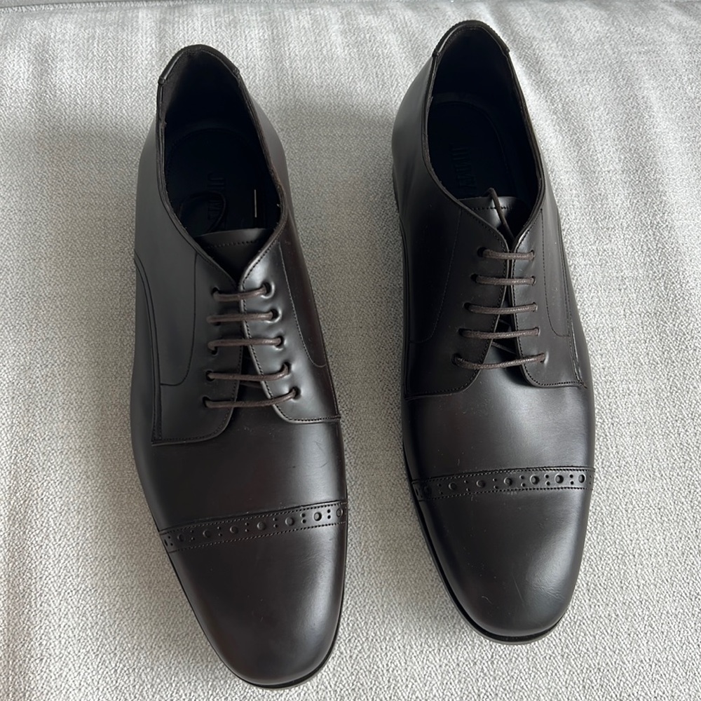 Jimmy Choo Prescott Men’s Cap-Toe Dark Brown Lace-Up Oxford Dress Shoes